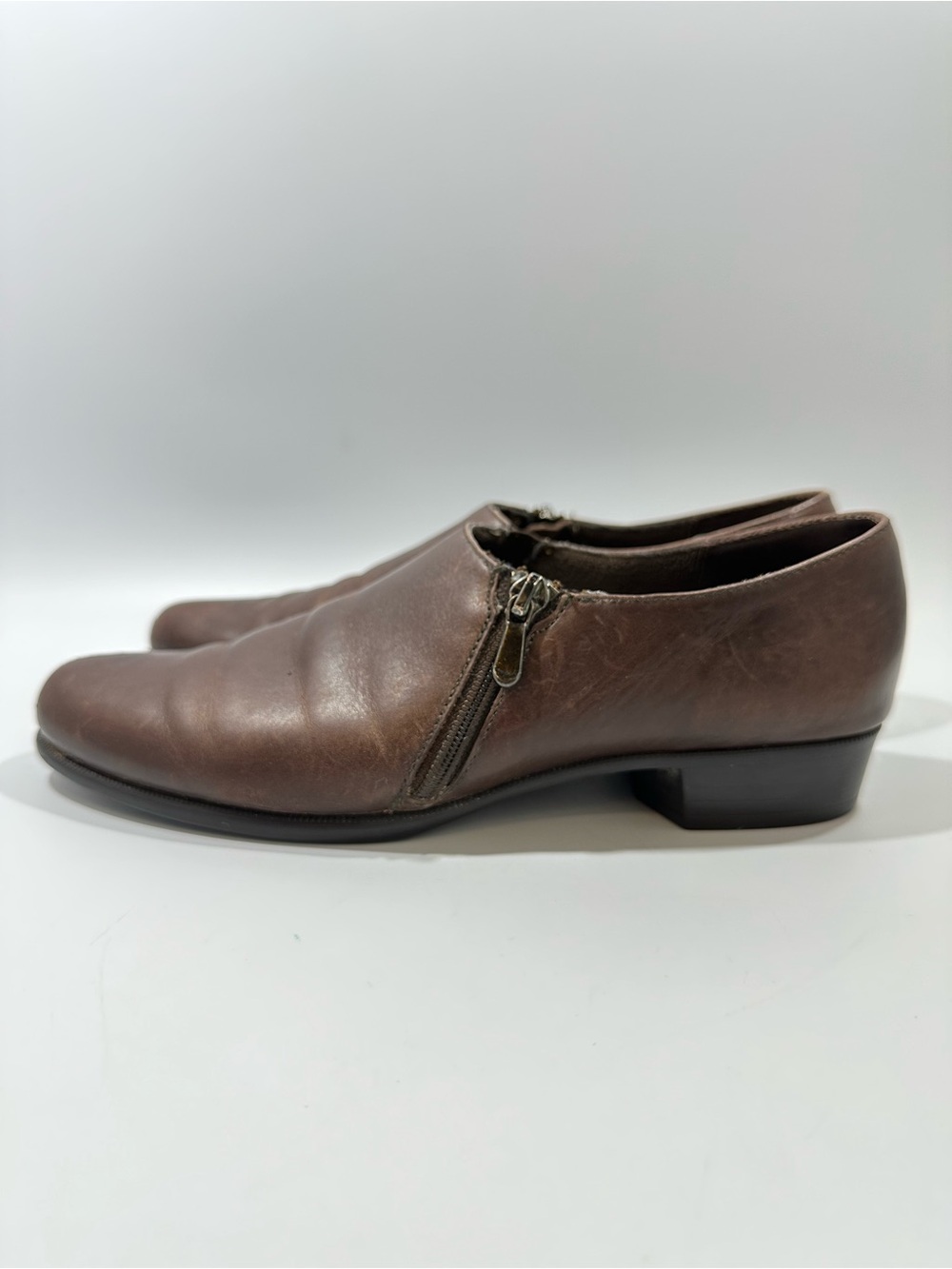 Munro American Brown Leather Side Zip Comfort Shoes Made USA Women 7.5 SS